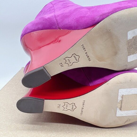 Tory Burch Women's Sculpted Wedge Heel Ankle Boot Bootie Fuchsia Pink Suede US 7 - Picture 11 of 13